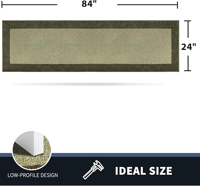 PURRUGS Dirt Trapping Door Mat 24" x 84", Non-Slip/Skid Machine Washable Entryway Rug, Shoes Scraper, Throw Rug, Super Absorbent Area Rug for Muddy Wet Shoes and Paws, Budding Green & Sage Green