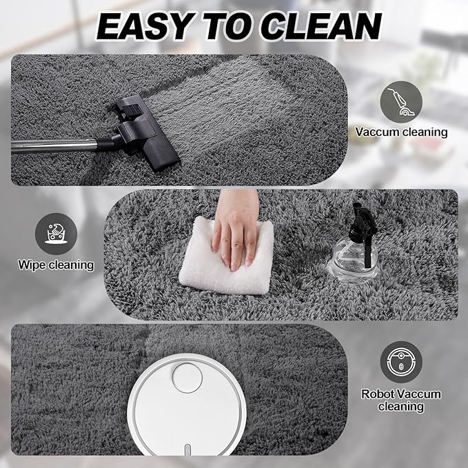 Dark Gray Fluffy Rug Plush Carpet for Bedroom Dorm, Non-Slip High Pile Rug, Shag Rug for Playroom Nursery Home Office Decor 6X9 Ft