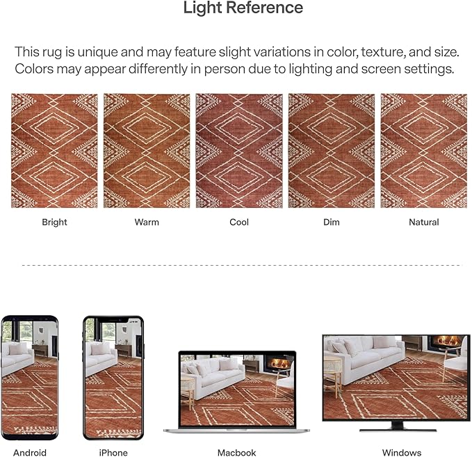 ReaLife Rugs Machine Washable Area Rug - Living Room Bedroom Bathroom Kitchen Entryway Office - Non Slip Low Pile Stain Resistant Premium - Moroccan Diamond Tribal - Jax - Orange 4' Round