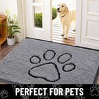 Smiry Dog Door Mat for Muddy Paws, Absorbent Dirt Trapper Non Slip Quick Dry Washable Chenille Mat for Mud Dogs, Entry Rug for Indoor and Outdoor (47x32 Inches, Grey and Black)