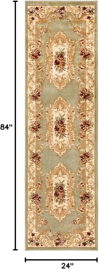 Rugs.com Chateau Collection Rug – 2' x 7' Runner Green Medium Rug Perfect for Hallways, Entryways