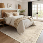 Distressed Beige Rugs for Living Room 6x9, Low Pile Thin Area Rugs for Bedroom Manchine Washable Non Slip, Natural Farmhouse Medallion Pinted Carpet for Dining Room Guest Room Home Office