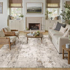 9x12 Area Rug Brown Grey Abstract Living Room Bedroom Washable Carpet Neutral Modern Non Slip Soft Low Pile Indoor Large Throw Rug for Dining Room Office