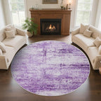 Round 4ft Abstract Rug, Modern Washable Indoor Circle Area Rugs for Living Room, Soft Circular Non-Slip Carpet Floor Mat for Entryway Bathroom Dining Room Home Office - Abstract Purple