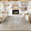 9x12 Area Rug Beige Blue Abstract Living Room Bedroom Washable Carpet Neutral Modern Non Slip Soft Low Pile Large Throw Rug for Dining Room Kitchen Office