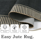 Moynesa Striped Border Easy Jute Outdoor Patio Rug 3x5, Washable Entryway Rug Non Slip with Rubber Backing, Farmhouse Modern Carpet for Backyard Bedroom Living Room Kitchen, Black