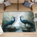 Peacock Rug 5x8-5x8 Rug, Peacock Couples Area Rugs for Bedroom, Nature Waterfall Rugs for Living Room, Animal Bird Washable Mat, Teal Turquoise Carpet - Peafowl Home Decor & Gifts