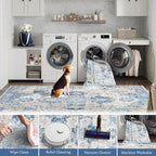 jinchan Kelda Area Rug 2x3 Entryway Rug Washable Soft Indoor Vintage Floor Cover Retro Distressed Mat Accent Lightweight Non-Slip Carpet for Entrance Bathroom Kitchen Living Room Bedroom Blue
