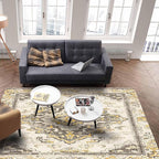 Bohemian Pattern Rectangular Area Rugs for Living Room Bedroom 5 x 6.9 ft Brown & Yellow Abstract Non-Shedding Soft Low Pile Rug Non Slip Washable Rug for Nursery Entryway Playroom