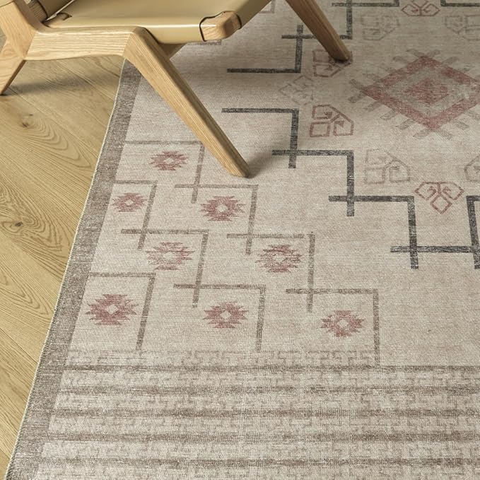 Revival Rugs Funk 10'x13' Zero-Shedding Area Rug for Living Room Bedroom - Oeko-TEX Certified, Low Pile, Spot Clean, Beige, Cream