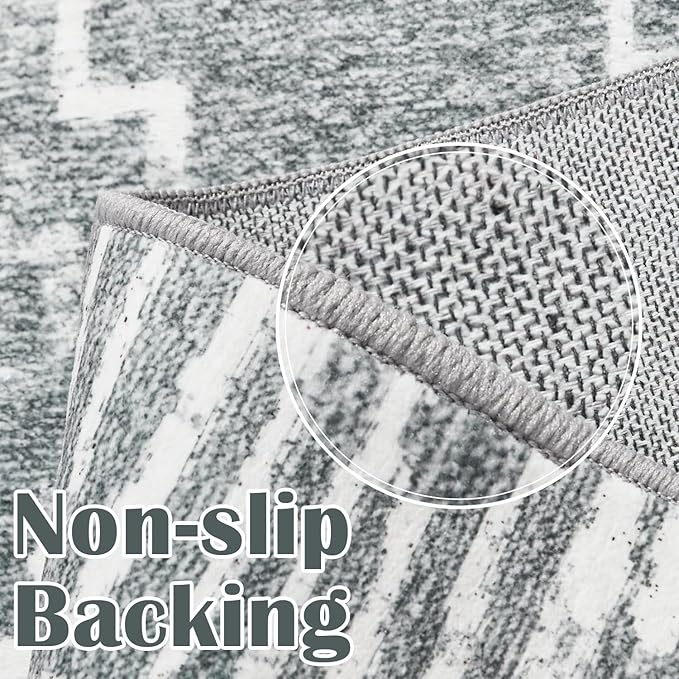 jinchan Moroccan Runner Rug 2x5 - Kitchen Machine Washable Runner Rug Modern Geometric Soft Low-Pile Lightweight Non-Slip Carpet for Entryway Hallway Laundry Room Bedroom Farmhouse (2x5ft, Dark Grey)