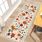 U'Artlines 2'x6' Boho Runner Rug for Hallways Kitchen Colorful Floral Soft Non Slip Washable Floor Carpet Runners for Entryway Laundry Room Bathroom Beige