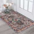 KOZYFLY Small Area Rug 2x3 Ft Rugs for Entryway Washable Boho Entry Rug Non Slip Door Mat Indoor Entrance Faux Wool Vintage Printed Kitchen Rug Throw Rugs for Entrance Kitchen, Brick Red/Orange/Green
