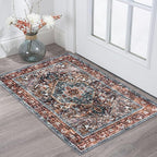 KOZYFLY Small Area Rug 2x3 Ft Rugs for Entryway Washable Boho Entry Rug Non Slip Door Mat Indoor Entrance Faux Wool Vintage Printed Kitchen Rug Throw Rugs for Entrance Kitchen, Brick Red/Orange/Green