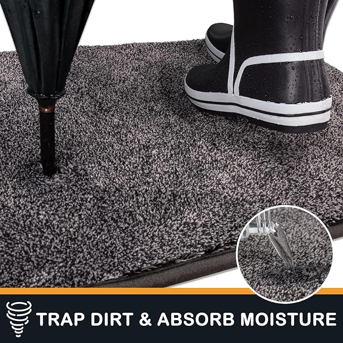 PURRUGS Dirt Trapping Door Mat 20" x 31.5", Non-Slip Machine Washable Entry Rug, Shoe Scraper, Dog Doormat, Super Absorbent Welcome Mat for Front & Back Door, Muddy Shoes & Paws, Light Grey-Dark Grey