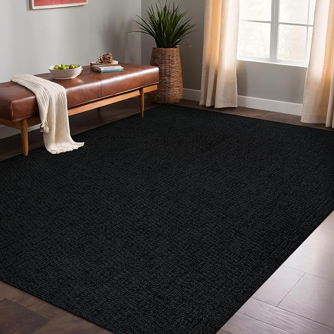 Easy Jute Rugs 6x9 Dark Gray Color Living Room Indoor Outdoor Area Rug for Farmhouse Patio and Kitchen Rug High Traffic Washable Easy to Clean Solid Boho Woven Design Outside Carpet (6 x 9)