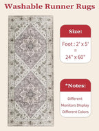 SERISSA Boho Washable Runner Rug, 2x5 Rug Non-Slip Vintage Earth Tone Hallway Kitchen Runner Rug Ultra Soft Print Distressed Floor Carpet for Bedroom Bathroom Laundry Room
