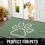 Smiry Dog Door Mat for Muddy Paws, Absorbent Dirt Trapper Non Slip Quick Dry Washable Chenille Mat for Mud Dogs, Entry Rug for Indoor and Outdoor (36x24 Inches, Olive Green and White)