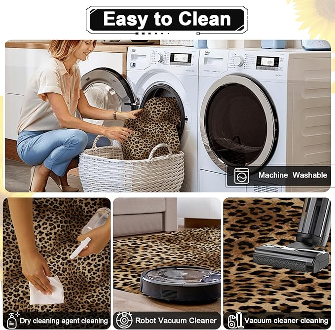 Leopard Rug 5ft Round Area Rugs Washable Print Non-Shedding Round Rug Soft Non-Slip Circle Carpet for Bedroom Living Room Dining Room Nursery Kitchen