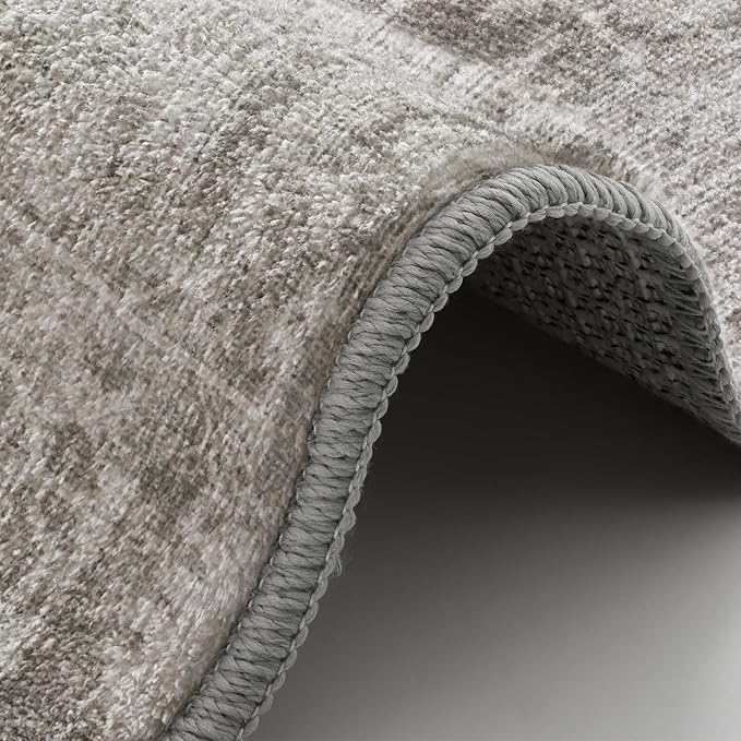 LUMI 8x10 Washable Area Rug for Living Room, Ultra Soft Modern Neutral Grey Rugs Non Slip with Rubber Backing, Low Profile, High Traffic, Stain Resistant Carpets, Ideal for Bedroom, Dining Room