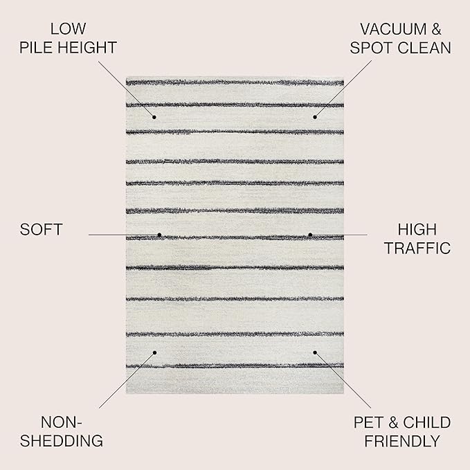 JONATHAN Y Williamsburg Minimalist Stripe Cream/Black Indoor Area Rug, 5x8, Contemporary, Modern, Easy-Cleaning for Living Room, Bedroom, Kitchen, Pet Friendly, Non-Shedding (MOH201D-5)