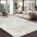Washable 9×12 Area Rug for Living Room, Vintage Floral Rug Soft Non Slip Stain Resistant Boho Carpet for Indoor Bedroom Dinning Room Home Office Beige