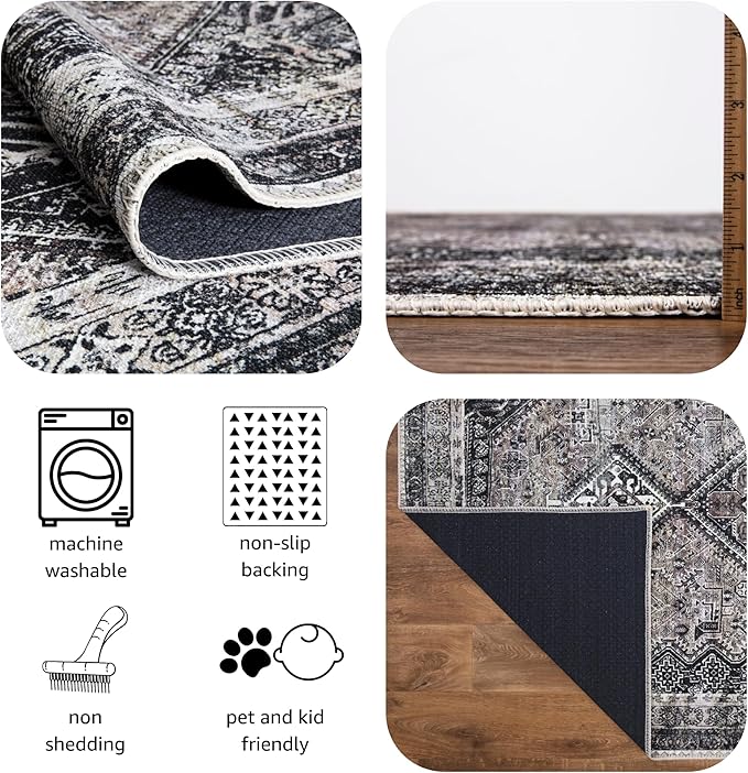 Keen Home Design 2x7 Rug - Machine Washable Runner Rug with Non-Slip Backing, Ideal for Hallway, Entryway, Kitchen, Laundry Room - Vintage, Easy Clean, Durable, Low Pile Rug - (2'6" x 7')