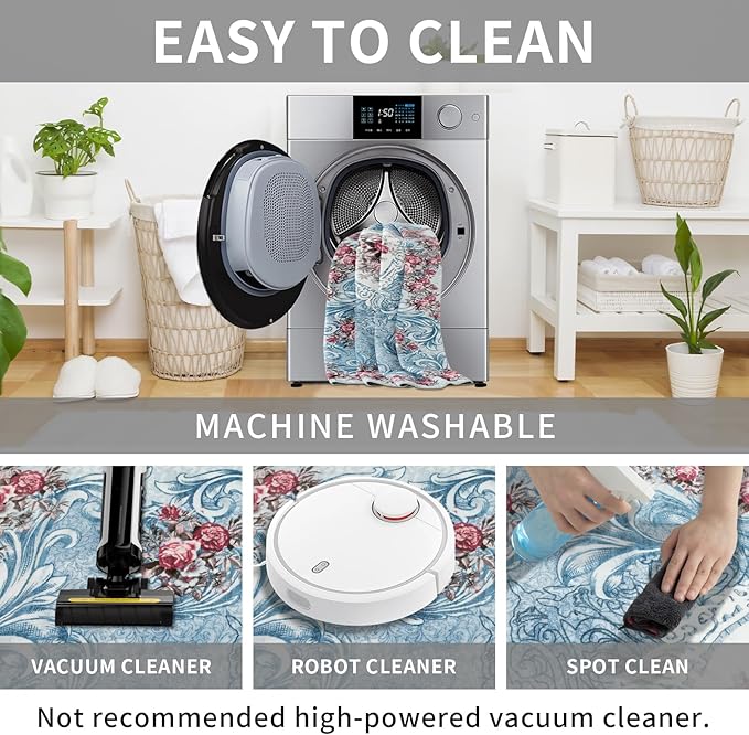 Easy-Going Round Area Rug 3ft Washable Floral Small Circle Rugs for Living Room Non-Slip Bedroom Rug Low Pile Lightweight Retro Flowers Throw Rug for Dining Room Kitchen Home Home Office, Teal Red