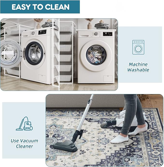 Dripex Kitchen Runner Rug-2x6 Washable Distressed Hallway Runner Oriental Medallion Carpet Non-Slip Non-Shedding Laundry Mat Foldable Thin Entry Throw Area Rug for Living Room Bedroom