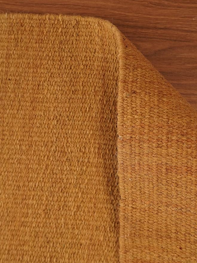 Rugsotic Carpets Hand Woven Flat Weave Kilim Wool ECO-Friendly Area Rugs - 10'x10', Square Shape, Gold Color, Solid Plain Design, Low Pile Handmade Area Rugs for Living Room, Bed Room (D00111)