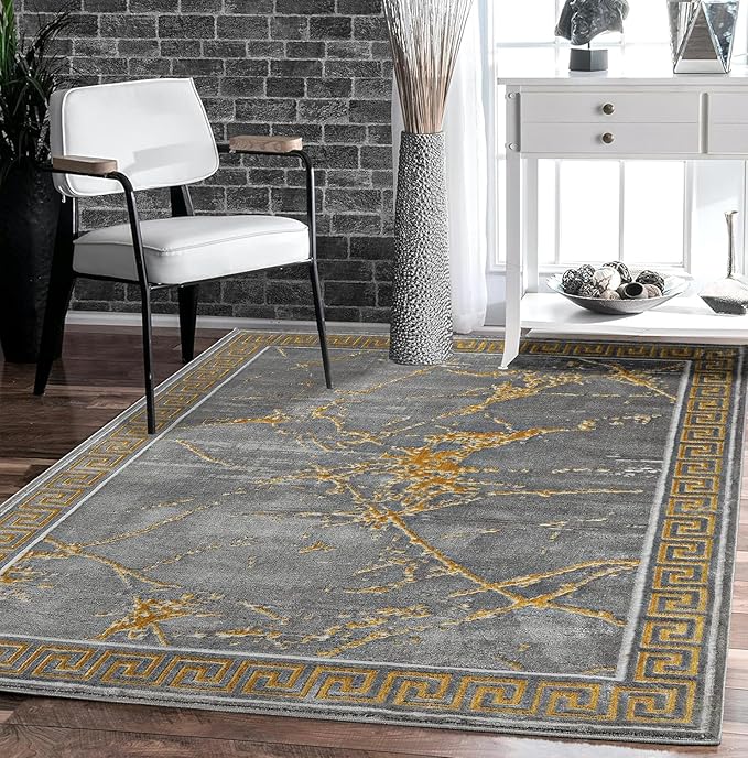 GLORY RUGS Area Rugs Marble 5X7 Grey Gold Carpet Modern Abstract Rug Living Room Dining Bedroom Rug