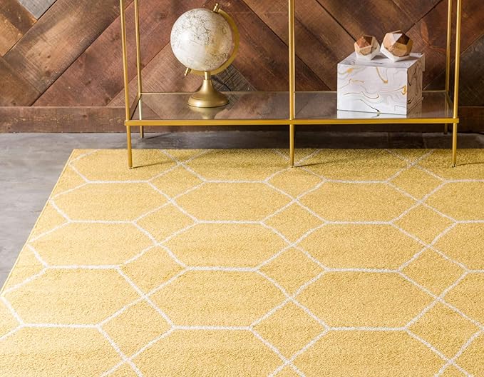 Unique Loom Trellis Frieze Collection Area Rug - Geometric (7' 1" x 10' Rectangle Yellow/Ivory)