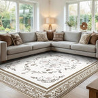 SOULFUL Medium Pile 2x3 Entryway Rug - Cozy Soft Underfoot Small Area Rug - Brown Boho Floral - Washable Non-Slip - Perfect for Hallway Kitchen Bedroom Bathroom Indoor Entrance