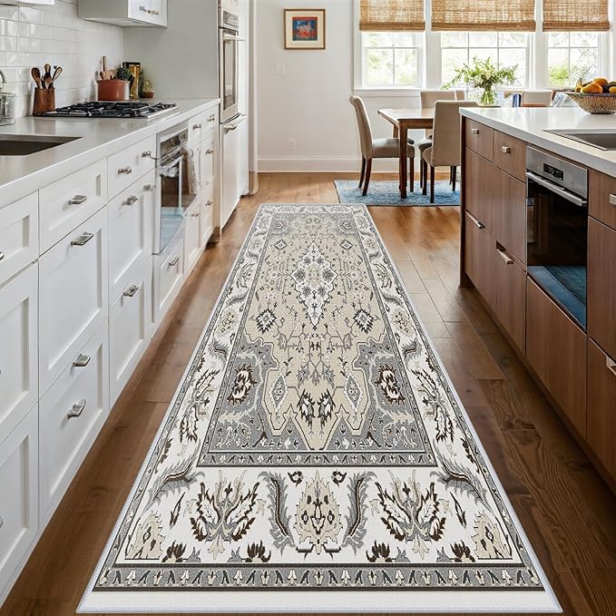 Hallway Runner Rug 2x8ft Kitchen Runner Rug Non Slip Washable Runner Rugs, Thick Faux Wool Carpet Runner Rugs with Rubber Backing for Hallway, Kitchen, Entryway, Living Room, Bedroom, Laundry