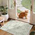 2x3 Vintage Washable Area Rugs for Entryway Soft Non-Slip Bath Mat Boho Medallion Distressed Retro Accent Carpet Floral Low Pile Indoor Throw Rug for Kitchen Laundry Living Room Bedroom, Green