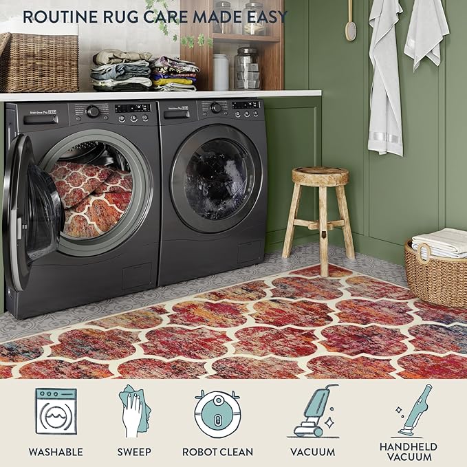 Lahome Moroccan 3x5 Rug for Bedroom, Washable Area Rugs Non-Slip Throw Entryway Rug Small Kitchen Mat Modern Colorful Christmas Carpet Rugs for Living Room Office Bathroom (3'x5', California Sunset)