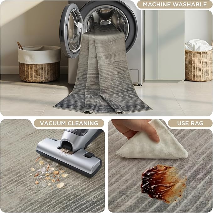 Joydeco 5x7 Area Rugs for Living Room, Washable Modern Abstract Non Slip Soft Rug, Low Pile Carpet for Bedroom, Dining Room, Home Office, Pet & Child Friendly, Beige & White & Dark Gray
