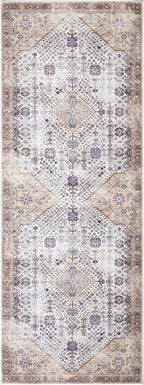 Bloom Rugs Washable Non-Slip 10 ft Runner - Sand/Orange/Purple Traditional Medallion Runner for Entryway, Hallway, Bathroom, and Kitchen - Exact Size: 2.5' x 10'