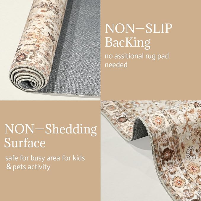 Washable 2'x3' Non Slip Rug Vintage Soft Low Pile Lightweight Boho Area Rugs for High-Traffic Areas (Entryway, Kitchen, Hallway), Farmhouse Decor
