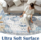 jinchan Kelda Area Rug 8x10 Washable Living Room Rug Vintage Soft Indoor Large Floor Cover Retro Distressed Mat Accent Lightweight Non-Slip Thin Carpet for Kitchen Bathroom Bedroom Blue