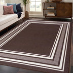 Beverly Rug Non Slip Area Rugs 8x10 Modern Bordered Non Skid Rubber Backing Soft Area Rug for Living Dining Room Easy to Clean Non Shedding Kitchen Bedroom Indoor Carpet 8 x 10 Brown