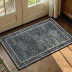 Lahome Floral Entryway Rug, 2x3 Kitchen Rugs Non Slip Washable Boho Black Forest Design, Soft Door Mat Indoor Entrance, Ultra-Thin Easy Clean Small Throw Carpet for Bedroom Bathroom, Black