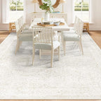 9x12 Area Rugs for Living Room: Washable Large Vintage Floral Rug Low Pile Non-Slip Boho Carpet for Bedroom Dining Home Office (Floral Beige, 9'x12')