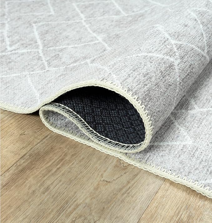 Bloom Rugs Washable Non-Slip 9' x 12' Rug - Gray/Pebble Striped Area Rug for Living Room, Bedroom, Dining Room, and Kitchen - Exact Size: 9' x 12'