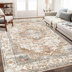 Enkor Area Soft Rugs 5x7 Washable Non Slip Boho Floor Rugs for Living Room Bedroom, Vintage Style Farmhouse Mat for Kitchen Entryway Beige & Brown
