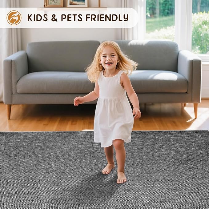 LBRO2M Easy Jute Solid Area Rug 6X9 Washable Rugs for Living Room Bedroom Natural Jute Look Indoor Outdoor Rug Durable, Solid Non Shedding Eco Friendly (6X9 Black Gray)