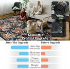 8x10 Machine Washable Area Rug for Living Room, Black Vintage Boho Floral Rug Large Non-Slip Low Pile Soft Faux Wool Carpet, Kids and Pets Friendly for Bedroom Dining Room Farmhouse Home Decor Rug
