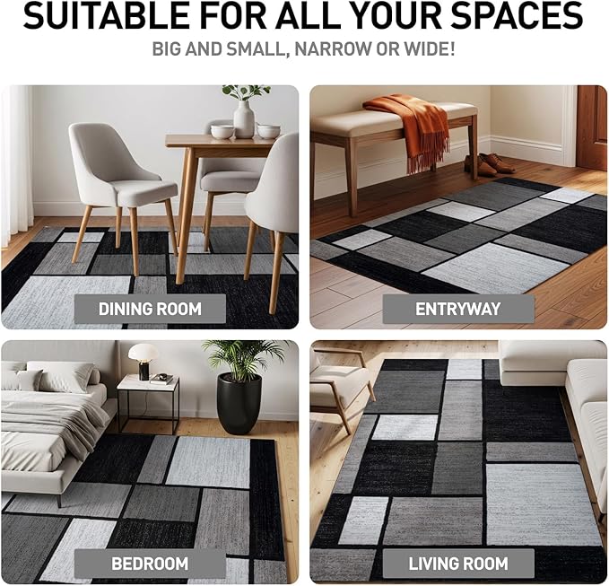 Rugshop Contemporary Modern Boxes for Hallway,Living Room,Bedroom,Kitchen Non Shedding Carpet Runner Rug 2'7" x 10' Gray
