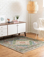 Unique Loom Isabella Collection Area Rug - Rossellini (5' 4" Square, Green/ Blue)