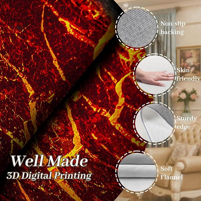 Visual Illusion Lava Area Rug, 6x9ft, 3D Red Flame Volcanic Rock Carpet for Living Room, Fade Resistant Absorbent Floor Mat, No Crease Foldable Soft Low Pile Rugs for Bedside Hallway